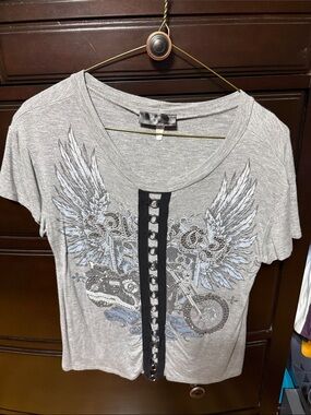 Harley-Davidson Light Gray Winged Motorcycle Graphic Short Sleeve Top
